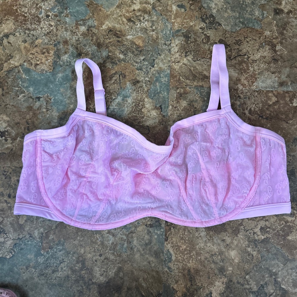 PINK Victoria's Secret Unlined Bra Womens Size XXL Pink Lace Underwire Unpadded